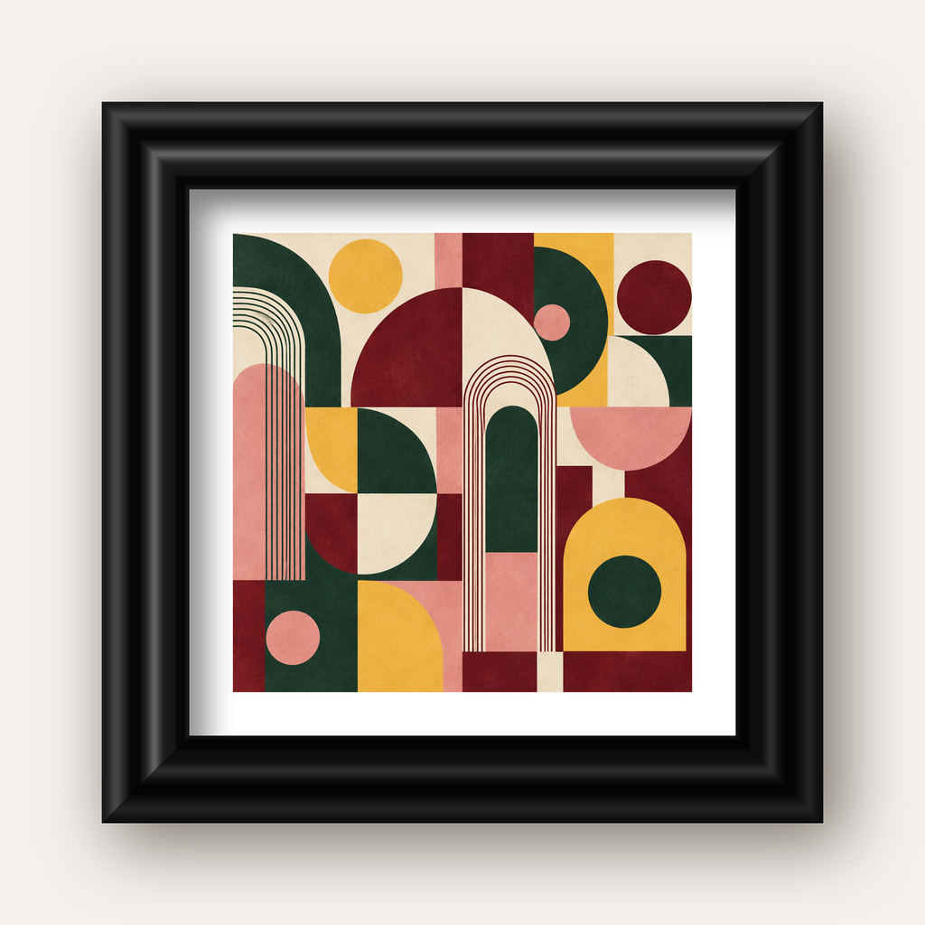 Modern Soyut Geometrik Poster – Minimal & Şık Duvar Dekoru — siyah galeri çerçeveli paspartulu