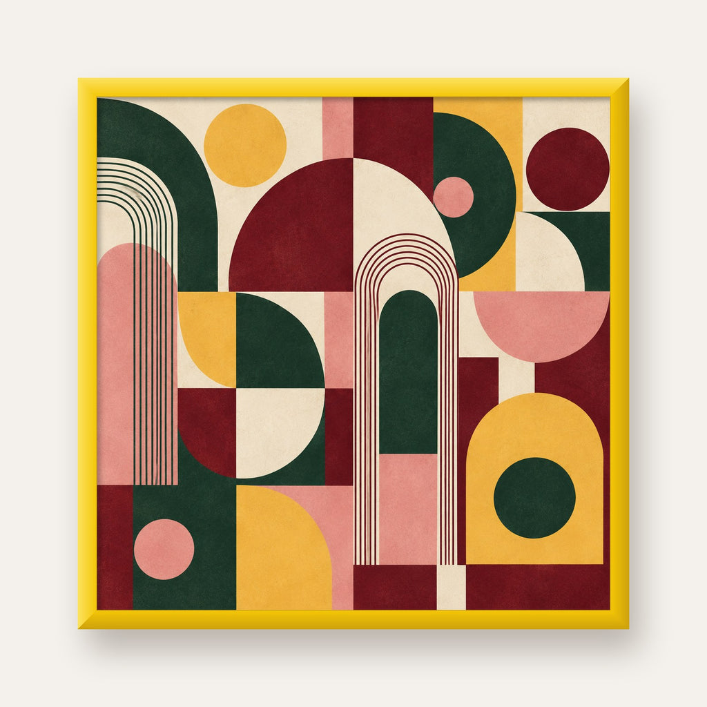 Modern Soyut Geometrik Poster – Minimal & Şık Duvar Dekoru — sarı çerçeveli
