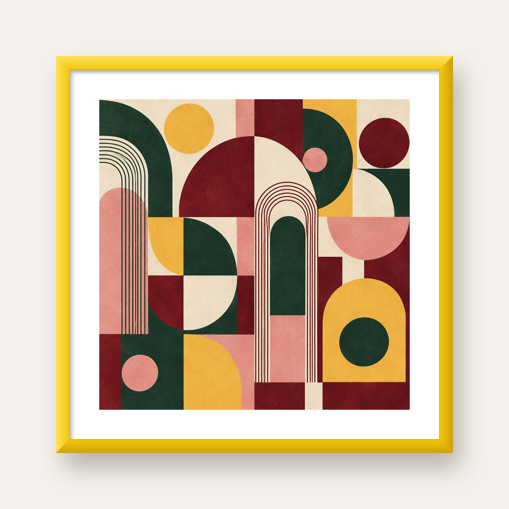 Modern Soyut Geometrik Poster – Minimal & Şık Duvar Dekoru — sarı çerçeveli paspartulu