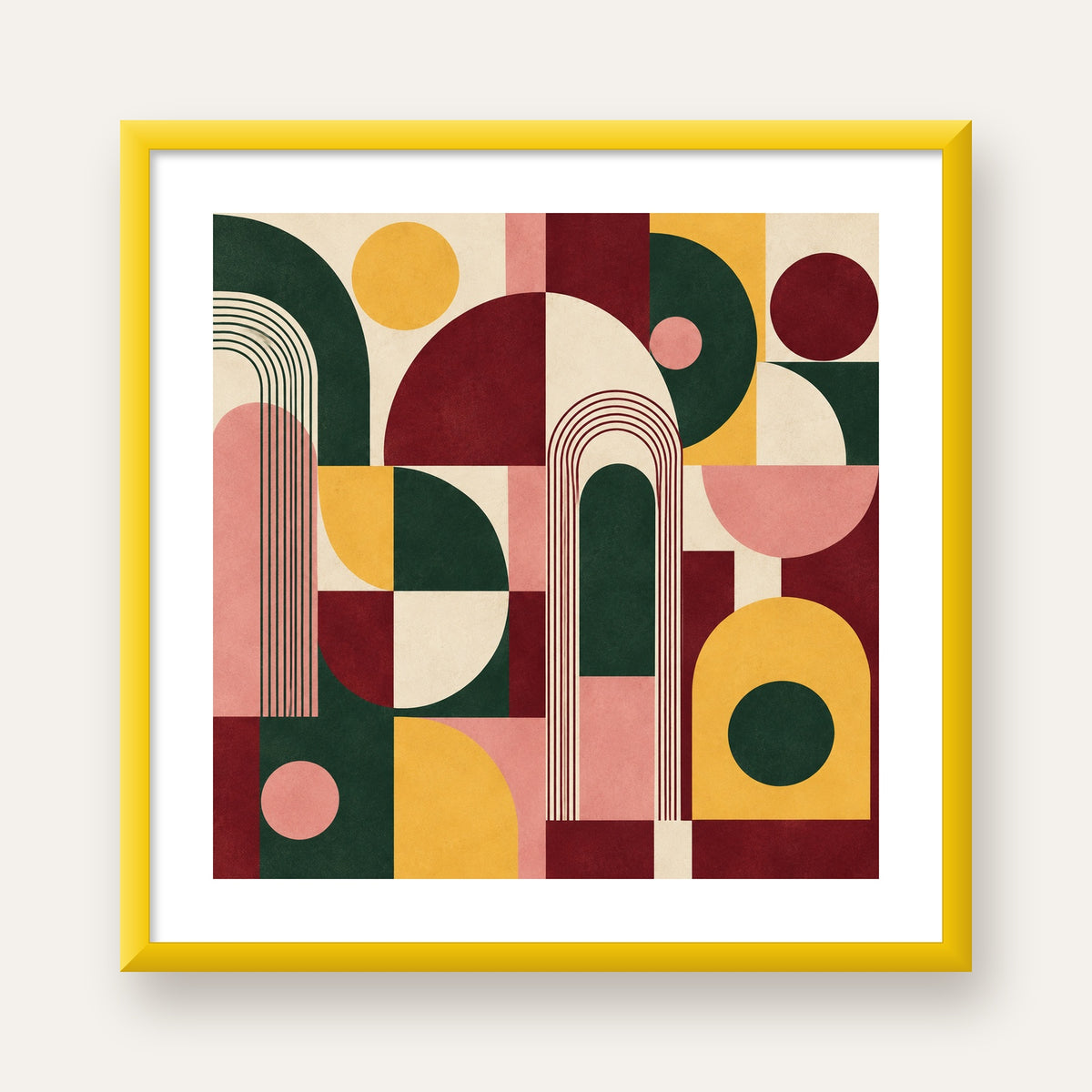Modern Soyut Geometrik Poster – Minimal & Şık Duvar Dekoru — sarı çerçeveli paspartulu
