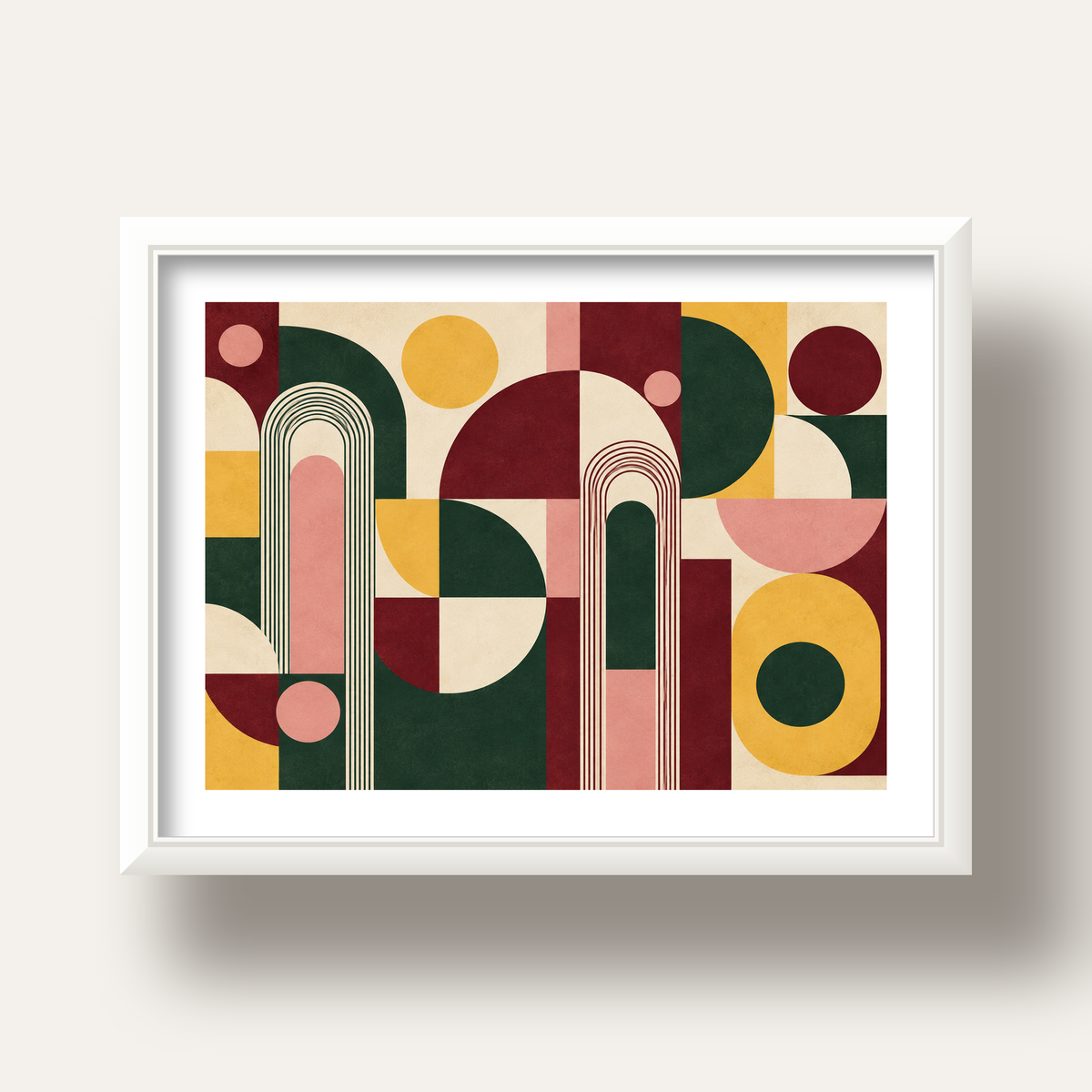 Modern Soyut Geometrik Poster – Minimal & Şık Duvar Dekoru — beyaz derin çerçeveli paspartulu