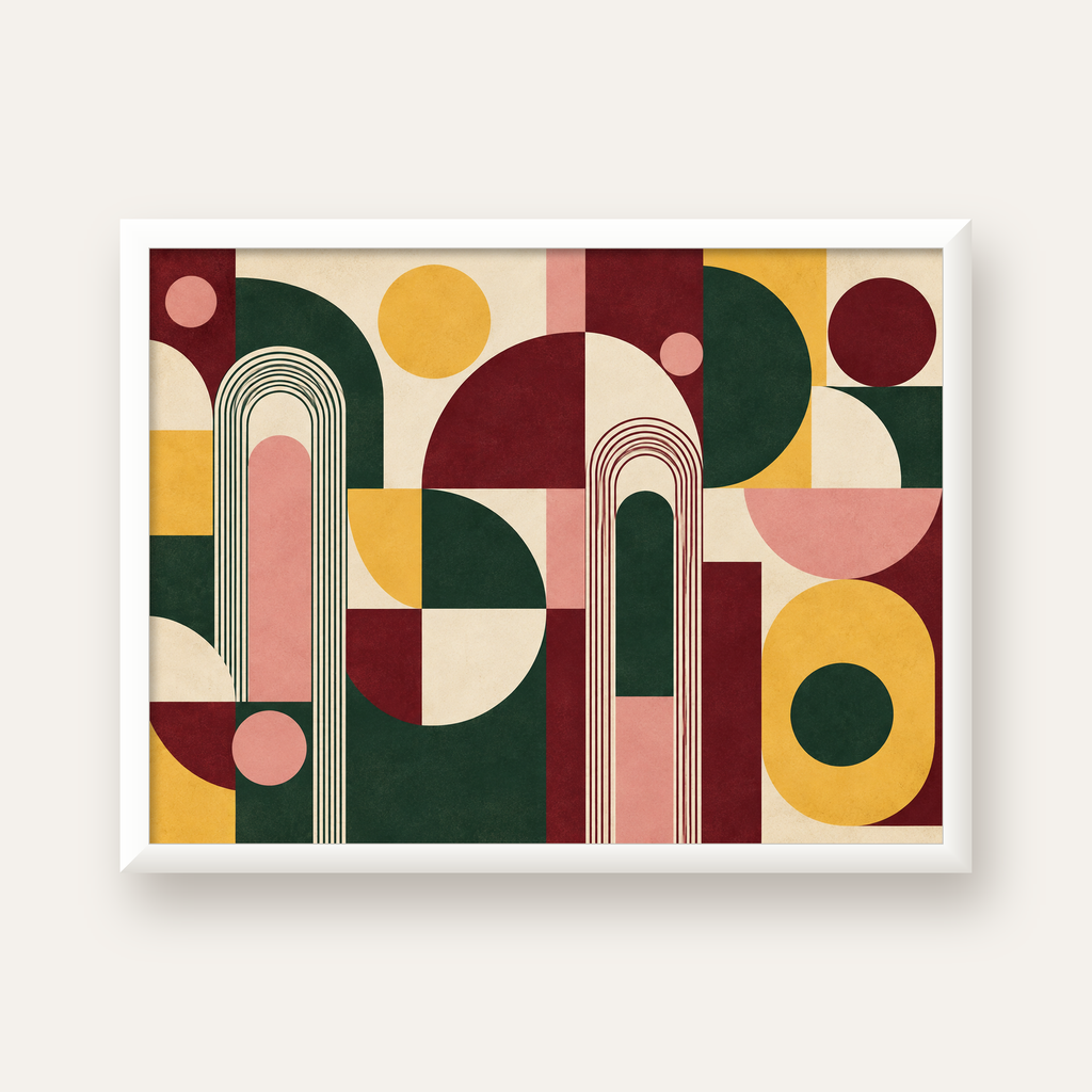 Modern Soyut Geometrik Poster – Minimal & Şık Duvar Dekoru — beyaz çerçeveli yatay poster