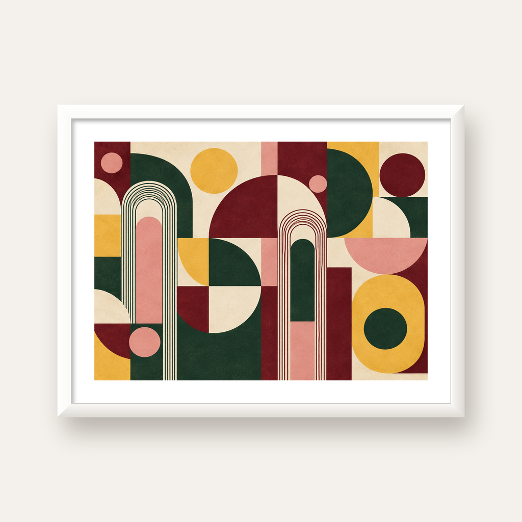 Modern Soyut Geometrik Poster – Minimal & Şık Duvar Dekoru — beyaz çerçeveli yatay poster