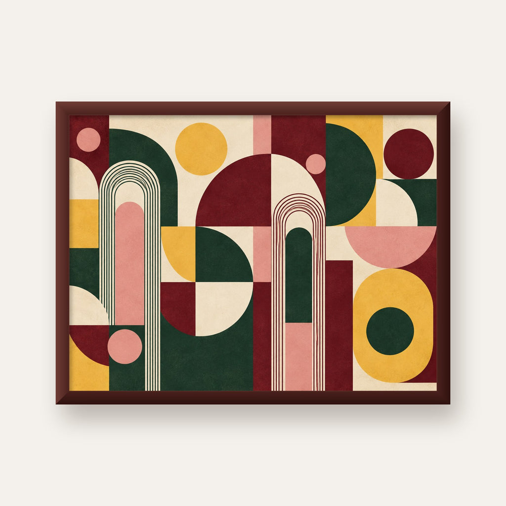 Modern Soyut Geometrik Poster – Minimal & Şık Duvar Dekoru — ceviz çerçeveli
