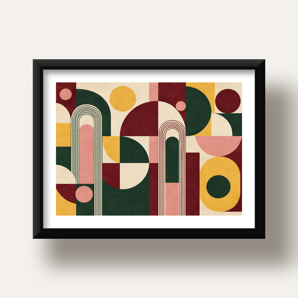 Modern Soyut Geometrik Poster – Minimal & Şık Duvar Dekoru — siyah derin çerçeveli paspartulu