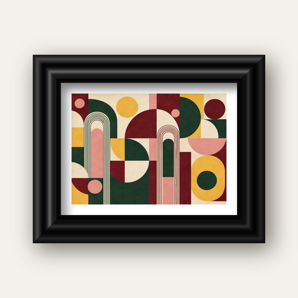 Modern Soyut Geometrik Poster – Minimal & Şık Duvar Dekoru — siyah galeri çerçeveli paspartulu