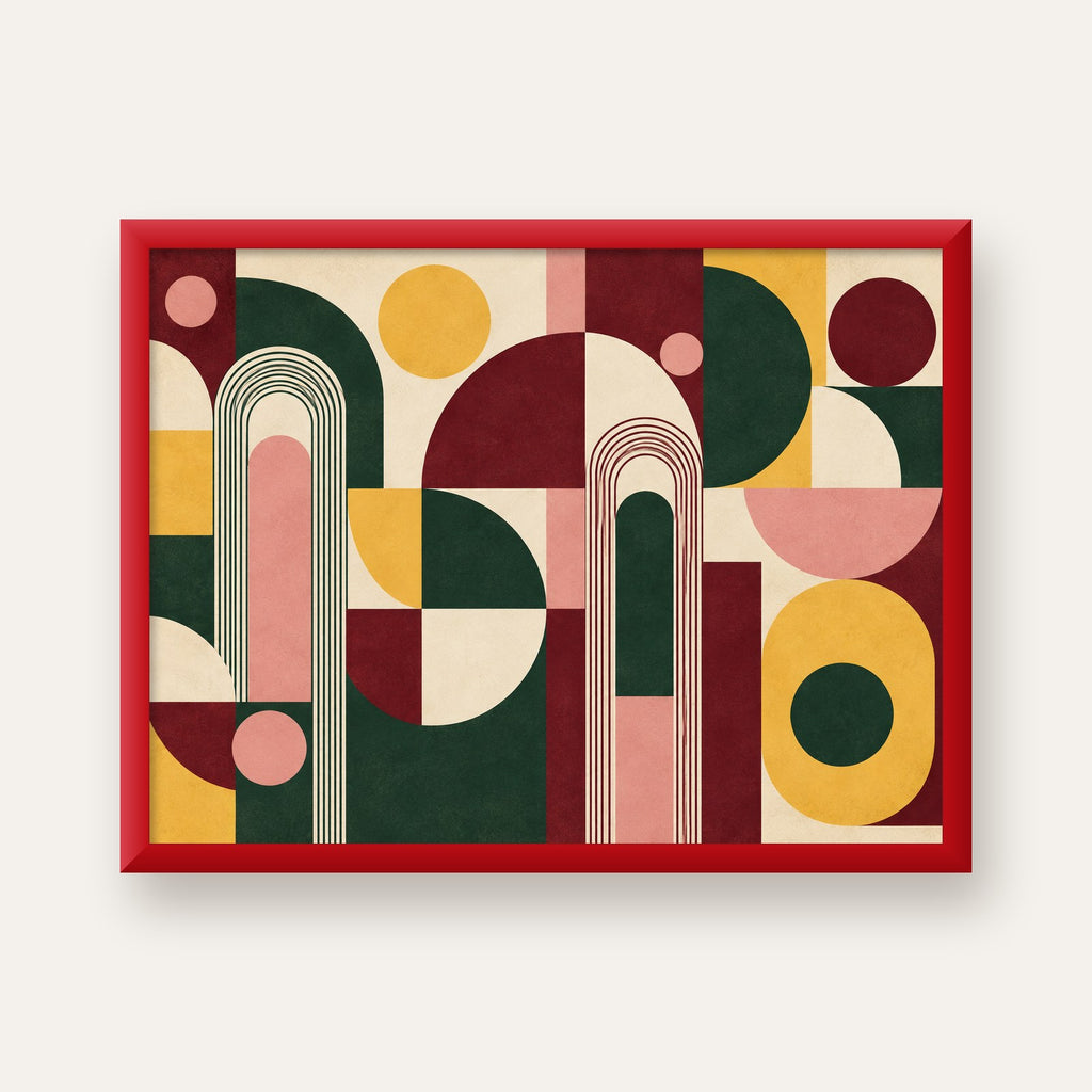 Modern Soyut Geometrik Poster – Minimal & Şık Duvar Dekoru — kırmızı çerçeveli