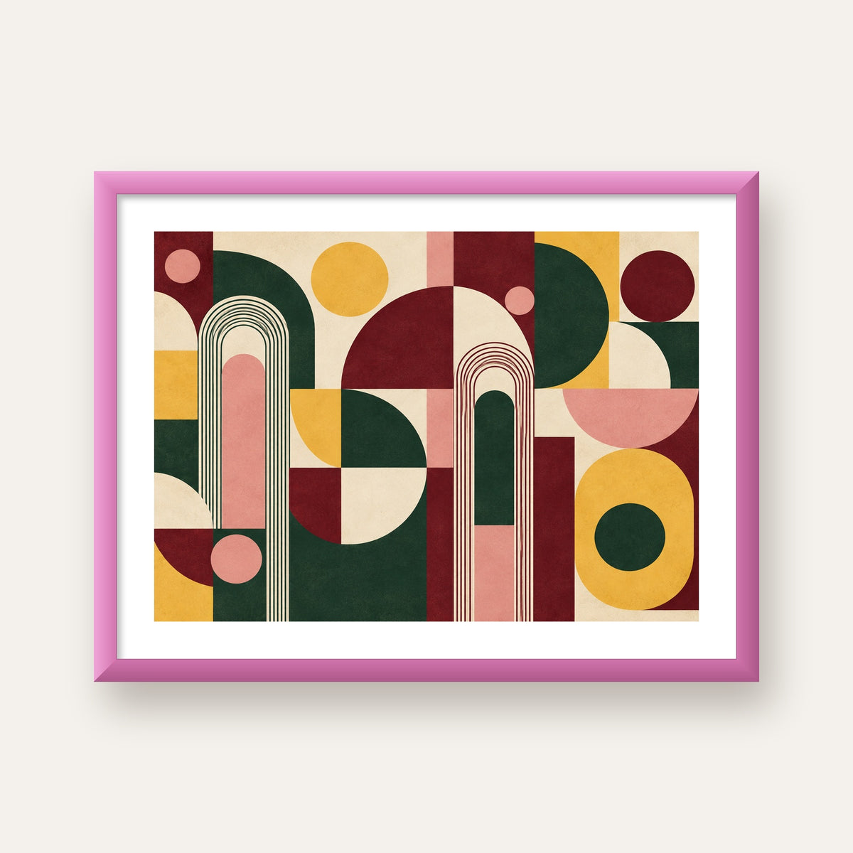 Modern Soyut Geometrik Poster – Minimal & Şık Duvar Dekoru — pembe çerçeveli paspartulu