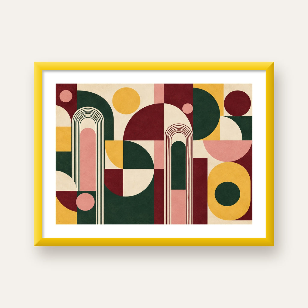 Modern Soyut Geometrik Poster – Minimal & Şık Duvar Dekoru — sarı çerçeveli paspartulu