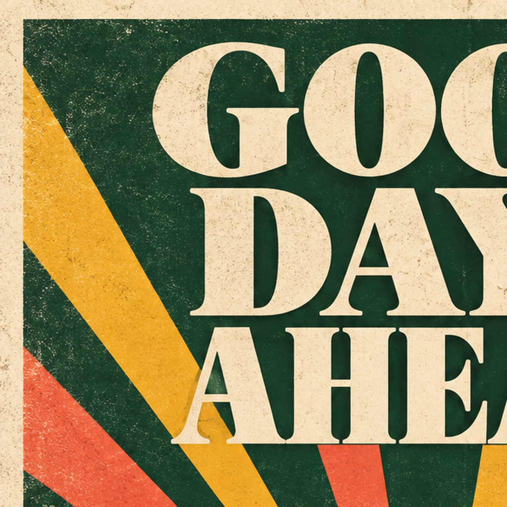 Retro Umut Verici Manzara Poster – Good Days Ahead Tasarımı — baskının yakın çekimi, kâğıt dokusu ve renk detayı