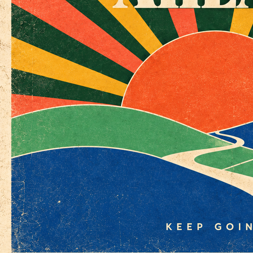 Retro Umut Verici Manzara Poster – Good Days Ahead Tasarımı — baskının yakın çekimi, kâğıt dokusu ve renk detayı