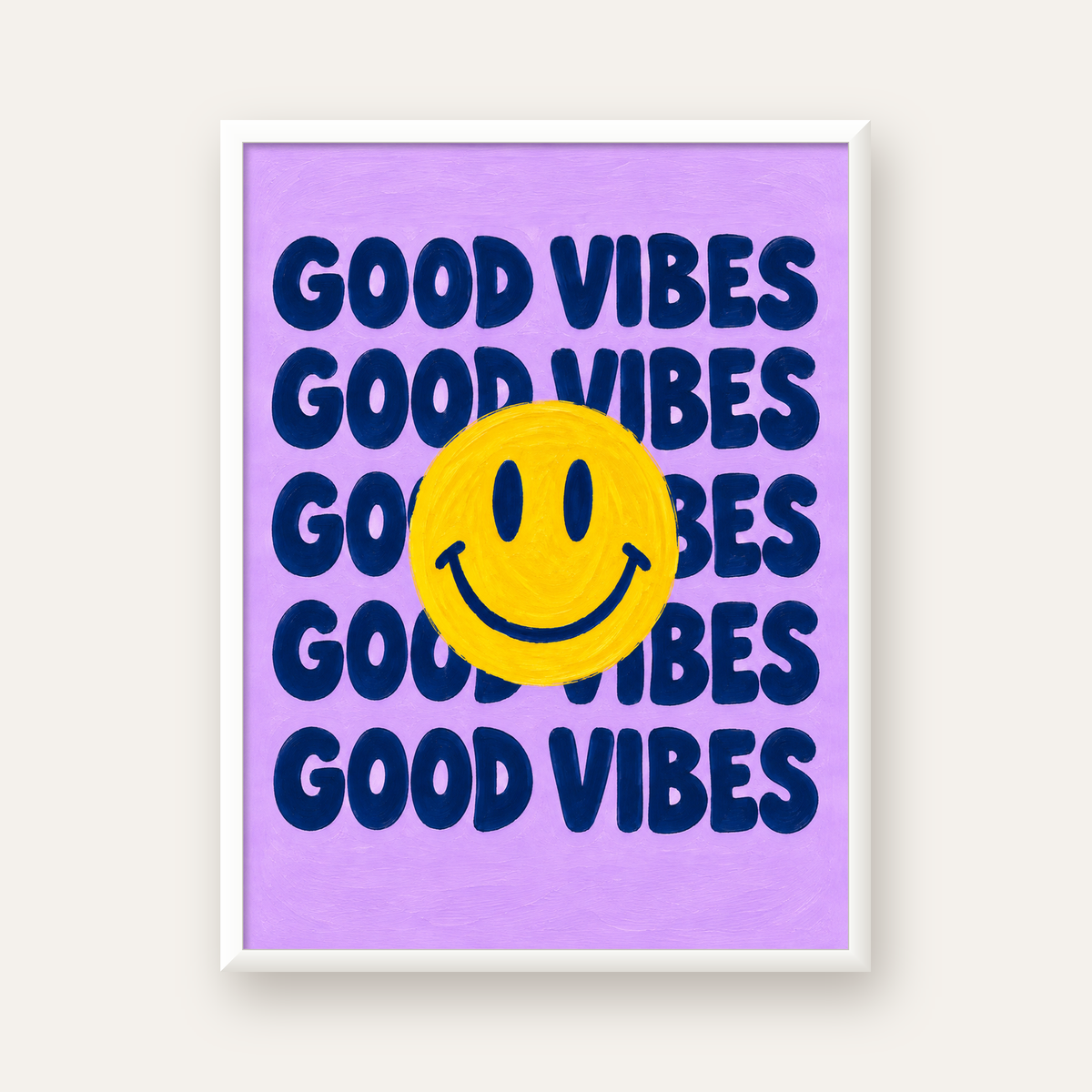 Good Vibes & Smiley Poster – Renkli Modern Duvar Dekoru — beyaz çerçeveli dikey poster