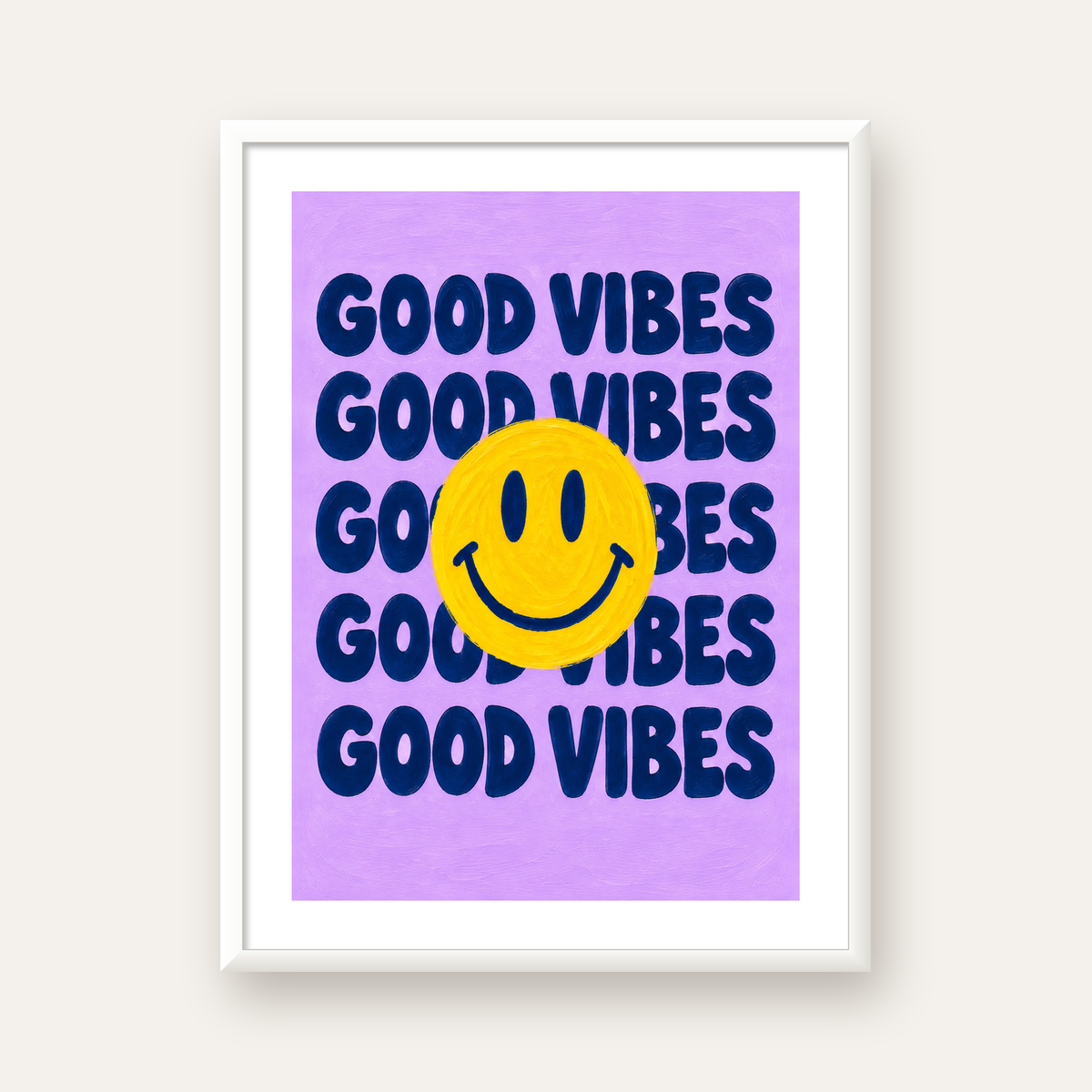 Good Vibes & Smiley Poster – Renkli Modern Duvar Dekoru — beyaz çerçeveli dikey poster