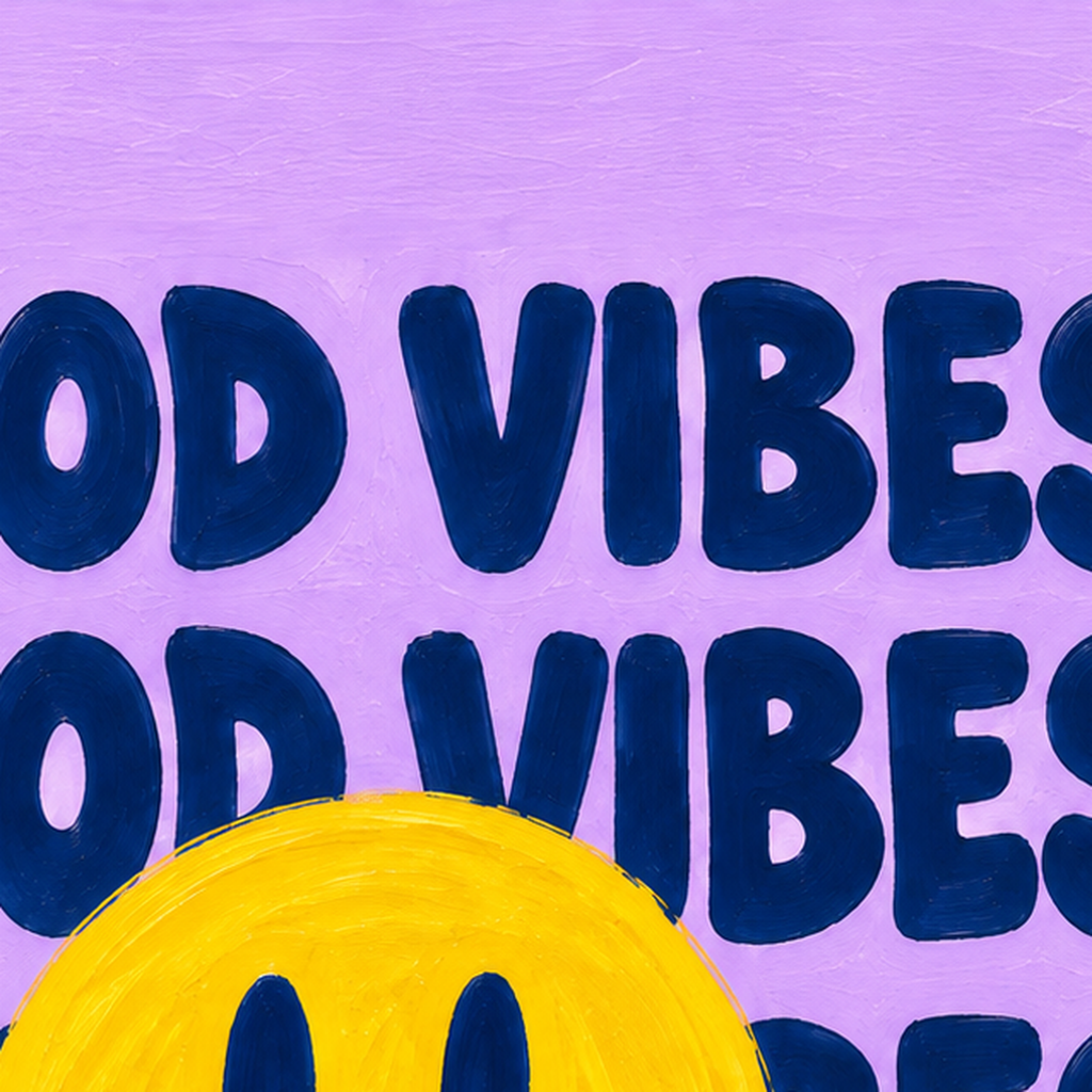 Good Vibes & Smiley Poster – Renkli Modern Duvar Dekoru — baskının yakın çekimi, kâğıt dokusu ve renk detayı