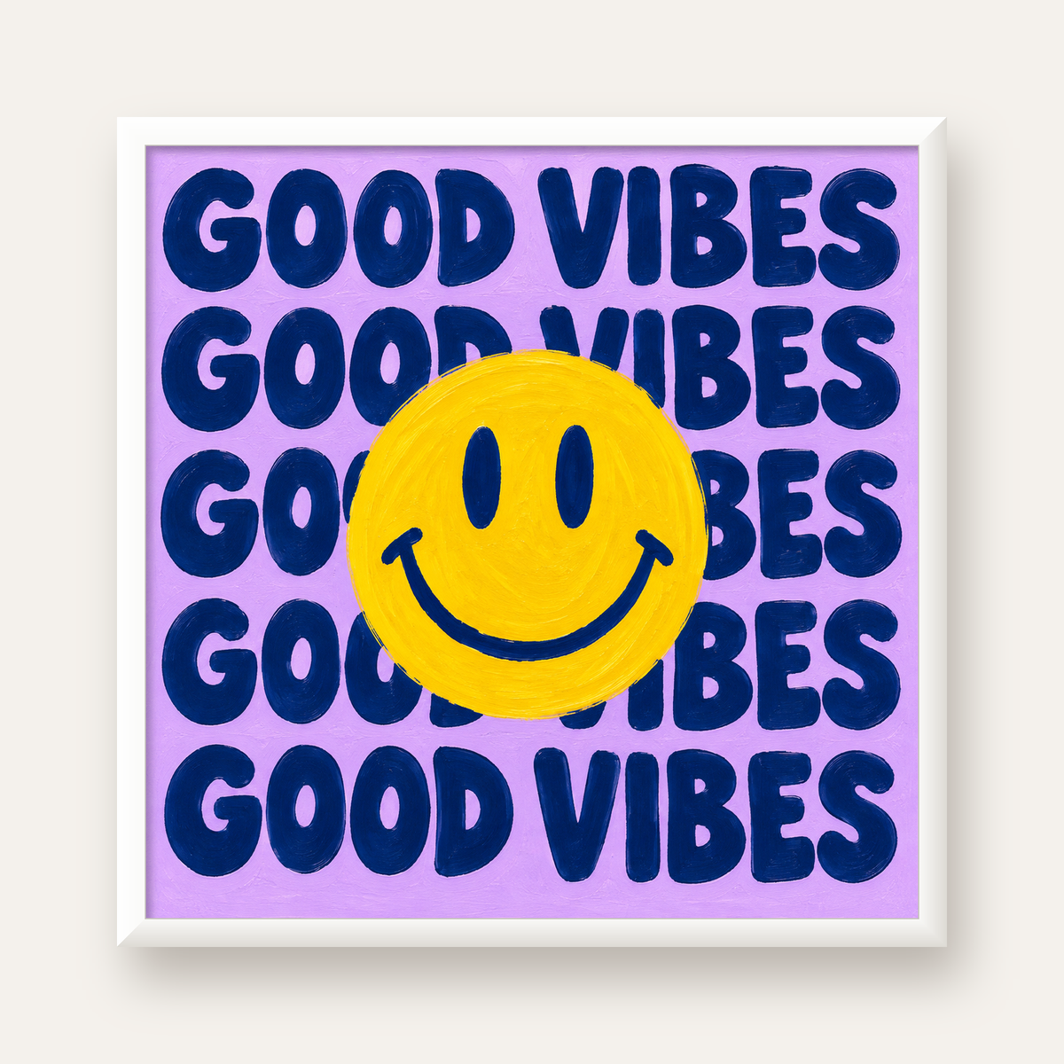 Good Vibes & Smiley Poster – Renkli Modern Duvar Dekoru — beyaz çerçeveli kare poster