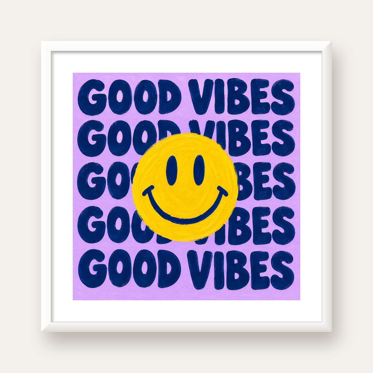 Good Vibes & Smiley Poster – Renkli Modern Duvar Dekoru — beyaz çerçeveli kare poster