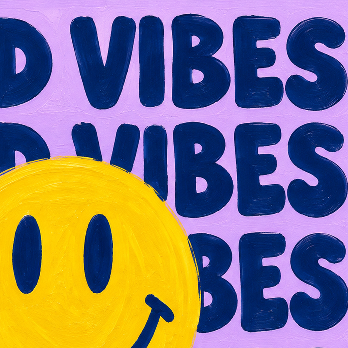 Good Vibes & Smiley Poster – Renkli Modern Duvar Dekoru — baskının yakın çekimi, kâğıt dokusu ve renk detayı