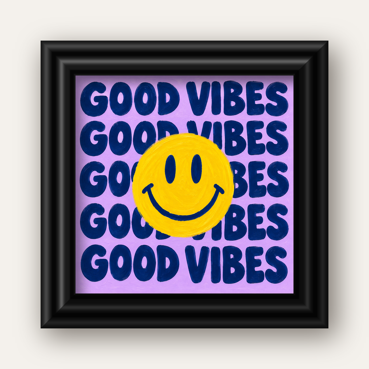 Good Vibes & Smiley Poster – Renkli Modern Duvar Dekoru — siyah galeri çerçeveli