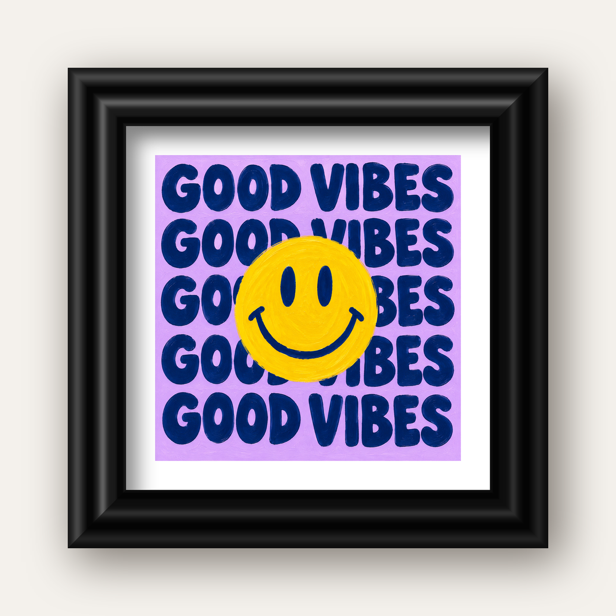 Good Vibes & Smiley Poster – Renkli Modern Duvar Dekoru — siyah galeri çerçeveli paspartulu