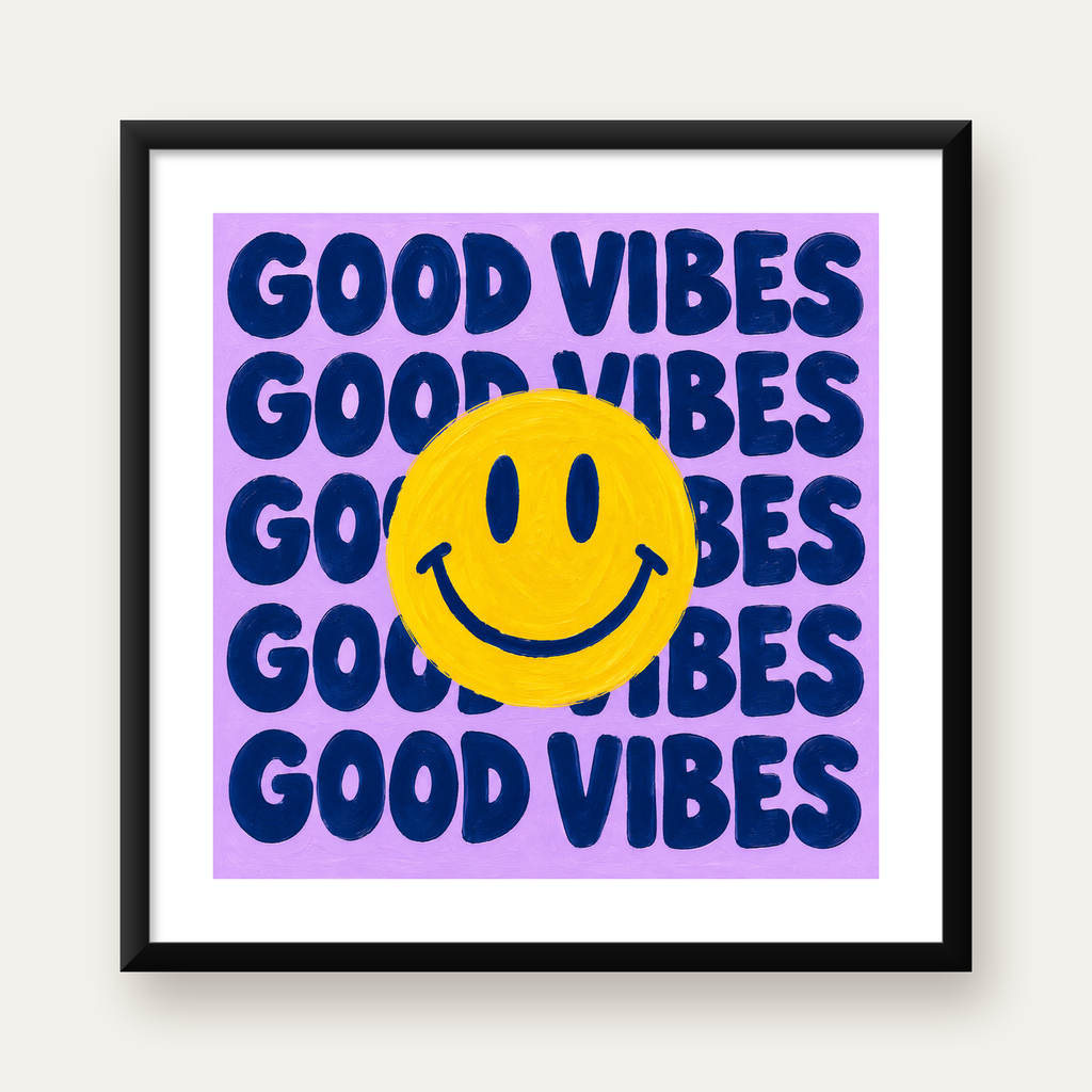 Good Vibes & Smiley Poster – Renkli Modern Duvar Dekoru — Kare baskı, beyaz paspartulu