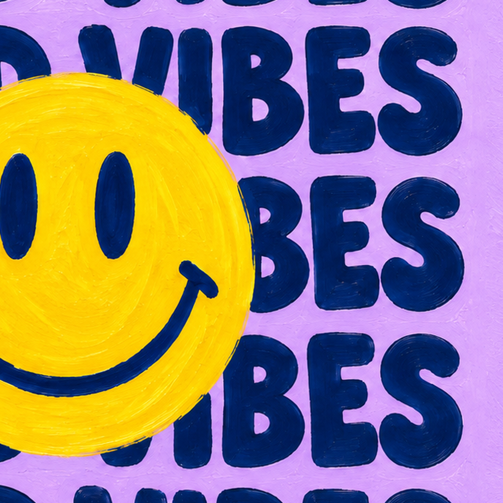 Good Vibes & Smiley Poster – Renkli Modern Duvar Dekoru — baskının yakın çekimi, kâğıt dokusu ve renk detayı