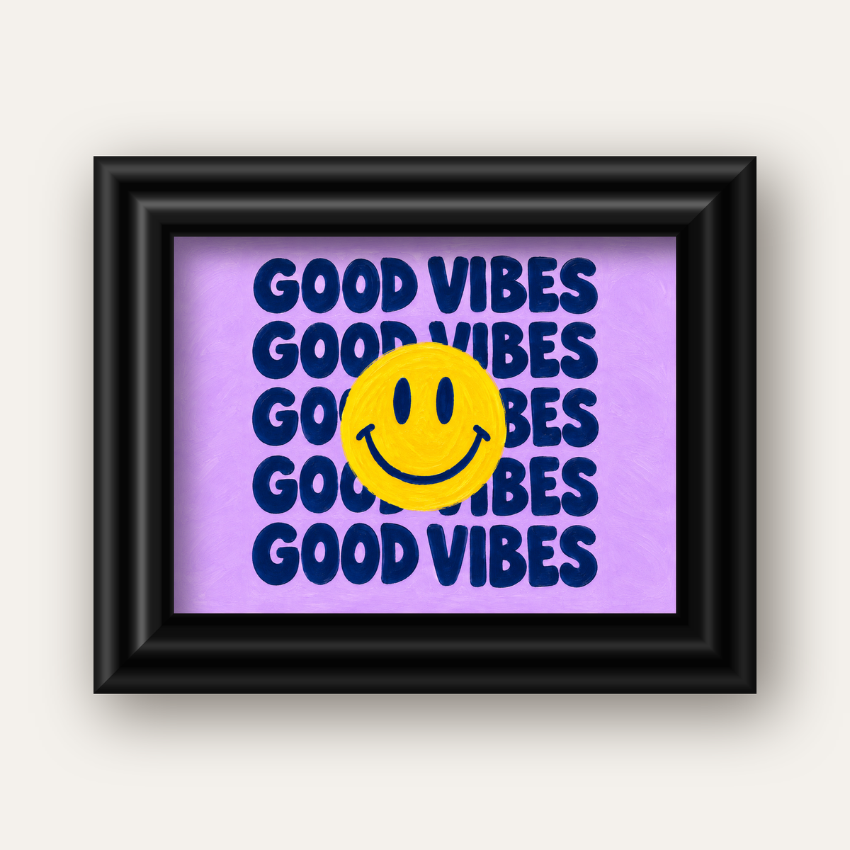Good Vibes & Smiley Poster – Renkli Modern Duvar Dekoru — siyah galeri çerçeveli