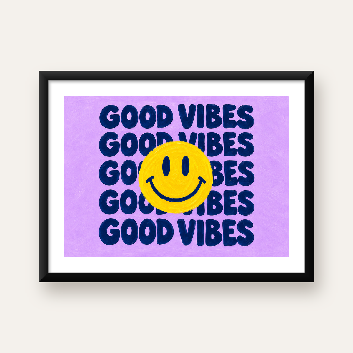 Good Vibes & Smiley Poster – Renkli Modern Duvar Dekoru — Yatay baskı, beyaz paspartulu