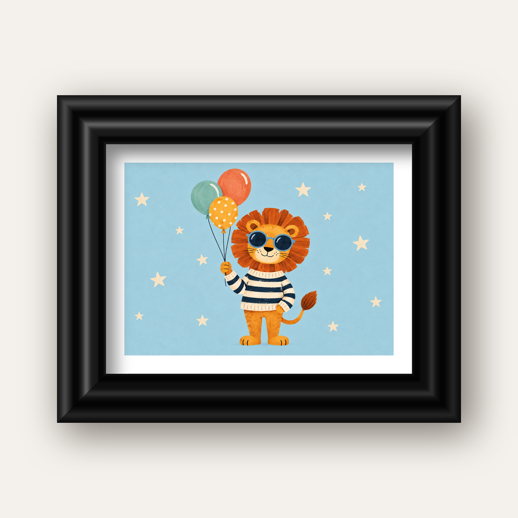 Gözlüklü Aslan — siyah galeri çerçeveli paspartulu