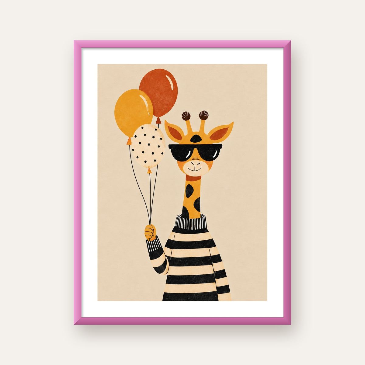 Gözlüklü Zürafa — pembe çerçeveli paspartulu
