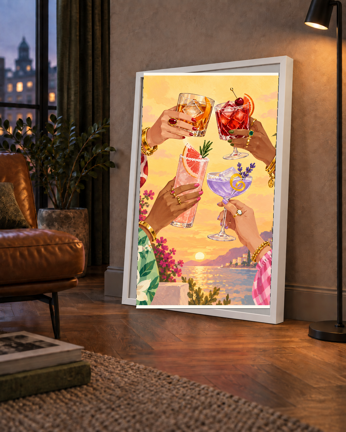 Gün Batımında Kokteyller: Akdeniz Kutlama Sanat Posteri