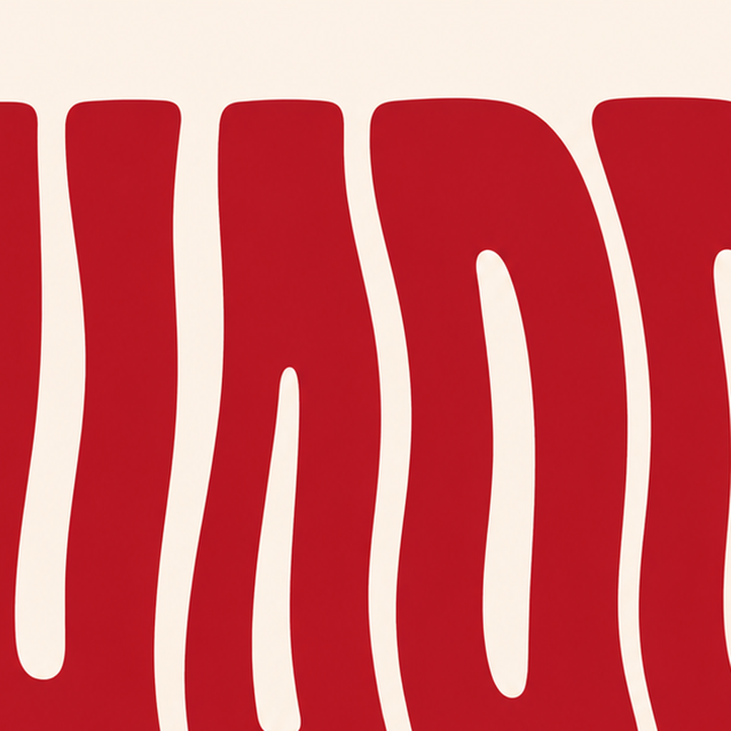 Kırmızı Dalgalı 'HAPPY' Yazılı Minimal Dijital Poster — baskının yakın çekimi, kâğıt dokusu ve renk detayı