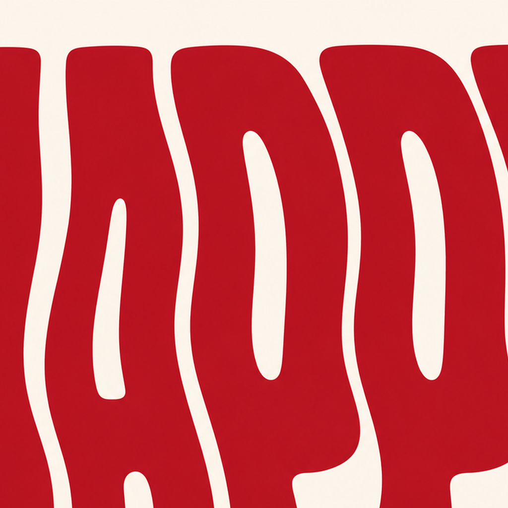 Kırmızı Dalgalı 'HAPPY' Yazılı Minimal Dijital Poster — baskının yakın çekimi, kâğıt dokusu ve renk detayı