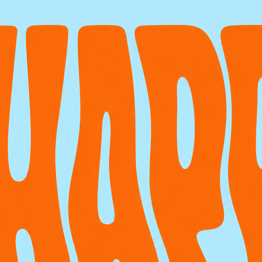 Retro Tipografi Poster – ‘HAPPY’ Dalgalı Harfler, Turuncu Mavi — baskının yakın çekimi, kâğıt dokusu ve renk detayı
