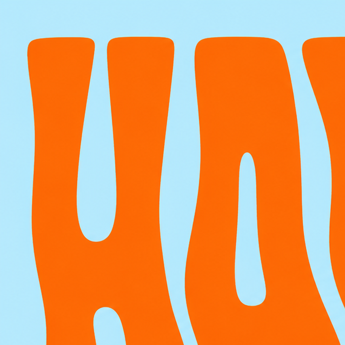 Retro Tipografi Poster – ‘HAPPY’ Dalgalı Harfler, Turuncu Mavi — baskının yakın çekimi, kâğıt dokusu ve renk detayı