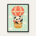 Balonda Sevimli Panda Poster – Pastel Çocuk Odası Duvar Dekoru — Dikey baskı, düz siyah çerçeveli duvar posteri