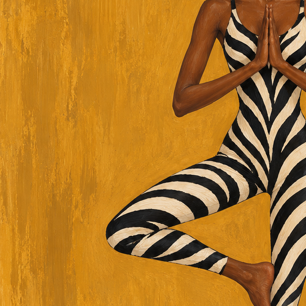 Yoga Pozunda Zebra Desenli Kadın Figürlü Poster — baskının yakın çekimi, kâğıt dokusu ve renk detayı