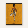 Yoga Pozunda Zebra Desenli Kadın Figürlü Poster — Dikey baskı, düz siyah çerçeveli duvar posteri