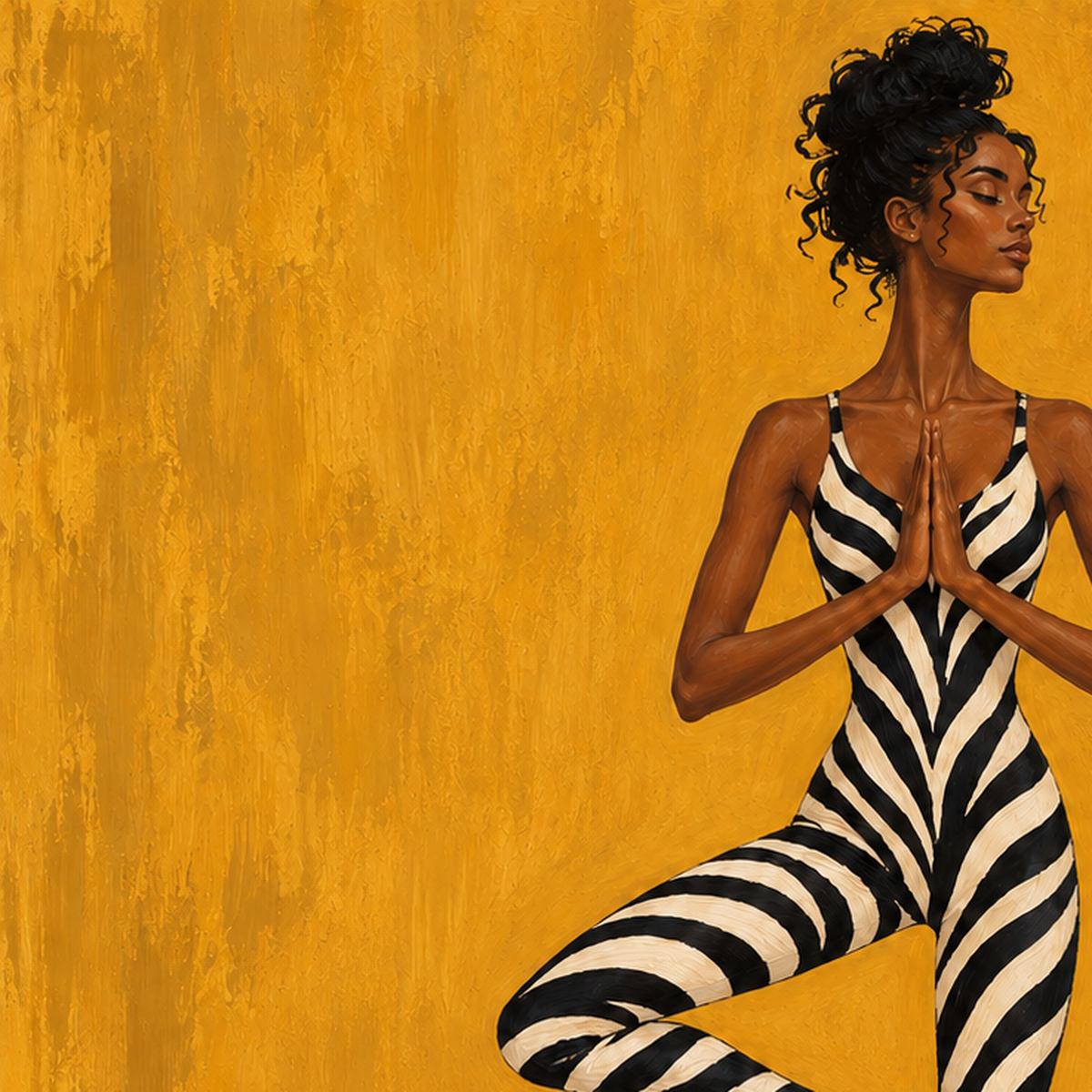 Yoga Pozunda Zebra Desenli Kadın Figürlü Poster — baskının yakın çekimi, kâğıt dokusu ve renk detayı