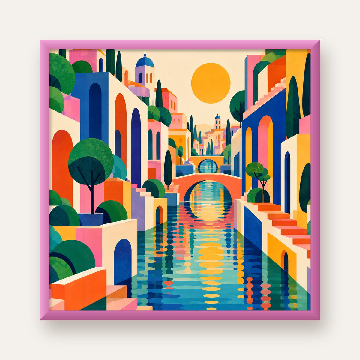 Hayalî Kanal Şehri — pembe çerçeveli