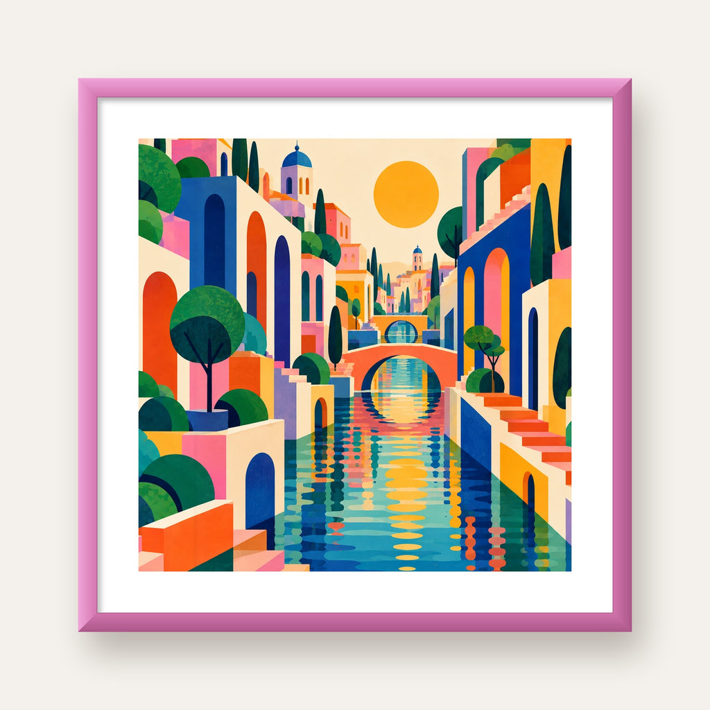 Hayalî Kanal Şehri — pembe çerçeveli paspartulu