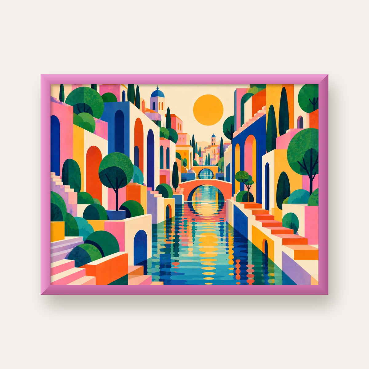 Hayalî Kanal Şehri — pembe çerçeveli