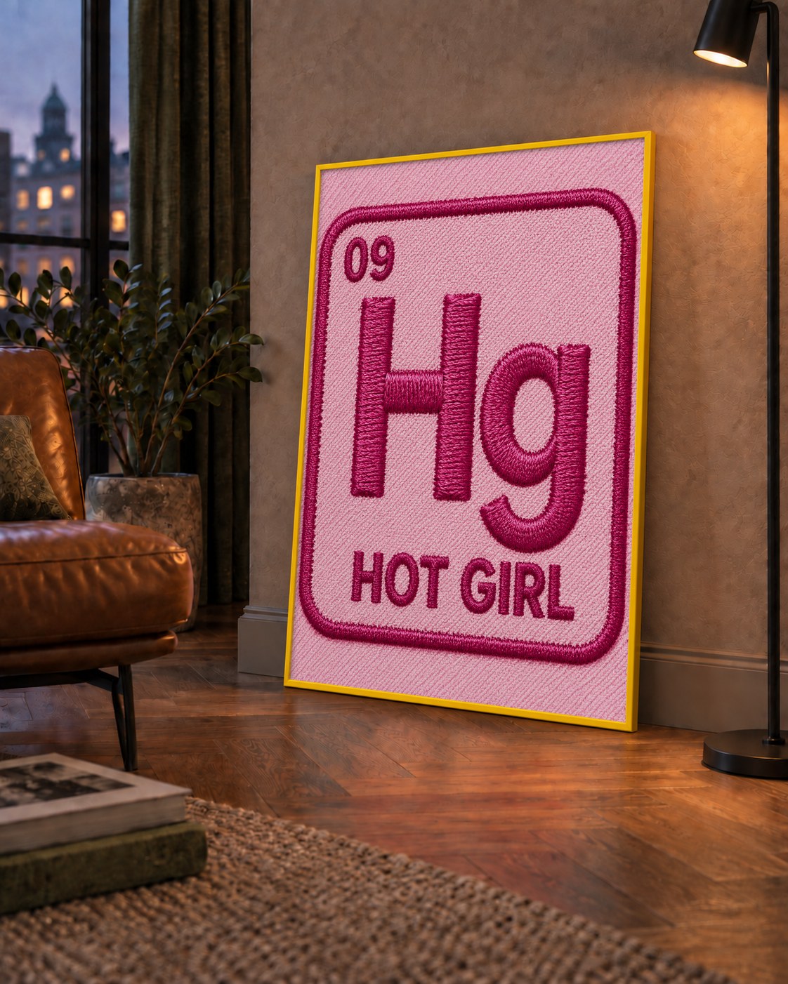 HG — Hot Girl — çerçeveli hâliyle bir ev duvarında
