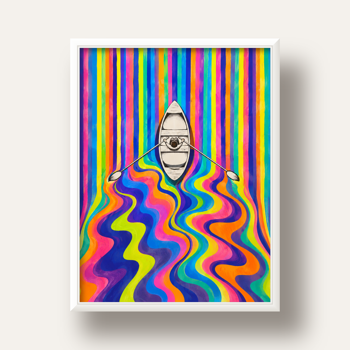 Renkli Soyut Kayık ve Dalgalar Modern Poster — beyaz derin çerçeveli