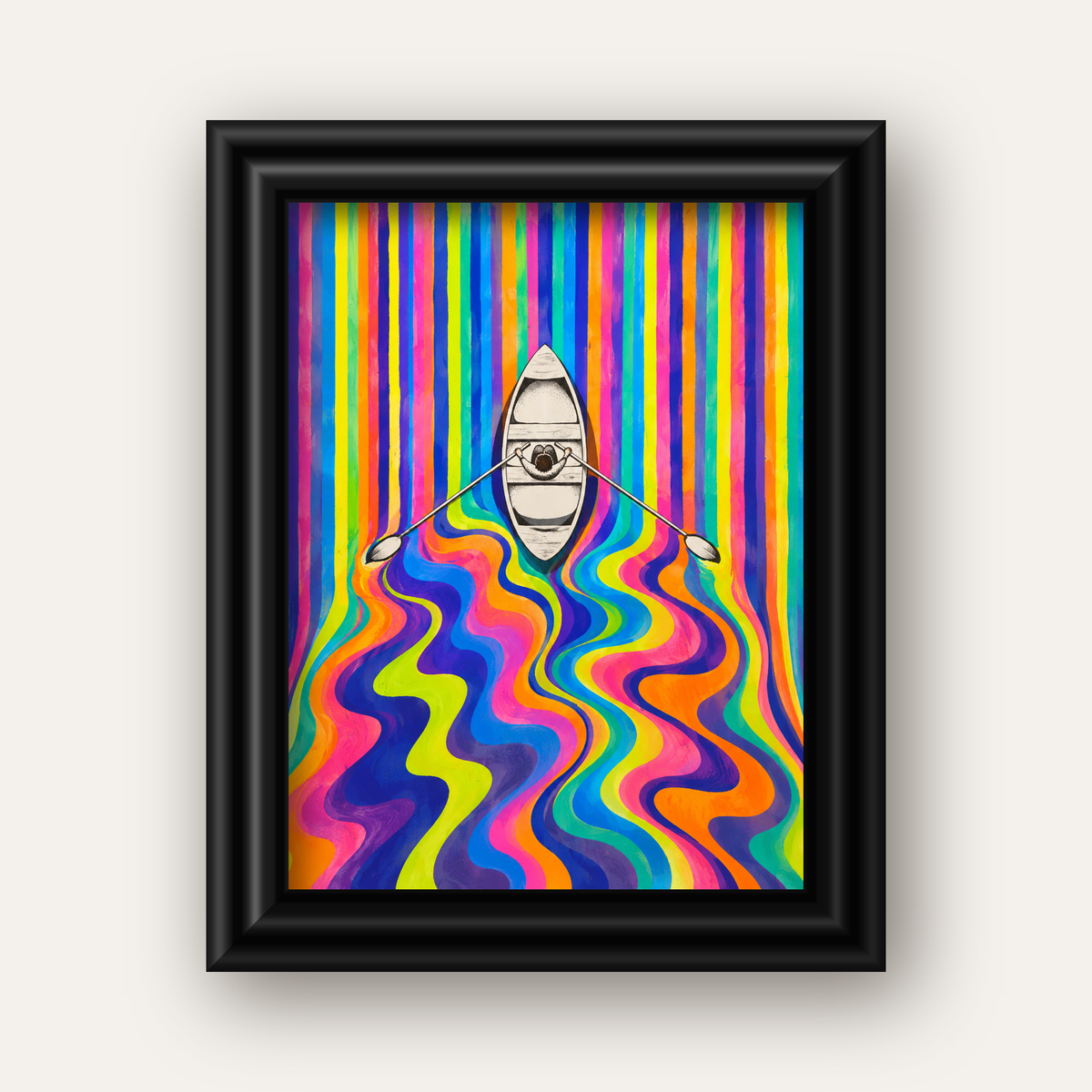 Renkli Soyut Kayık ve Dalgalar Modern Poster — siyah galeri çerçeveli