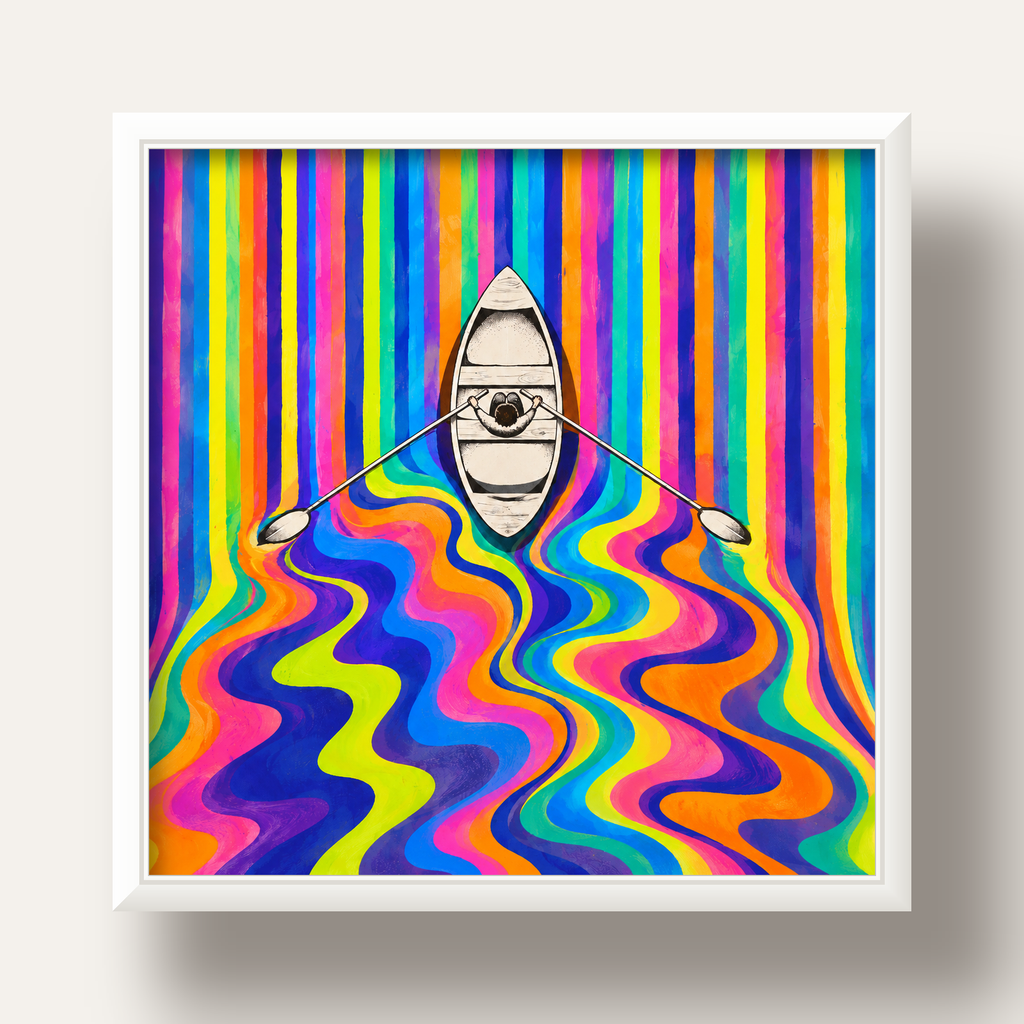 Renkli Soyut Kayık ve Dalgalar Modern Poster — beyaz derin çerçeveli