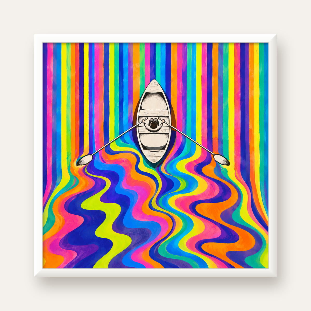 Renkli Soyut Kayık ve Dalgalar Modern Poster — beyaz çerçeveli kare poster