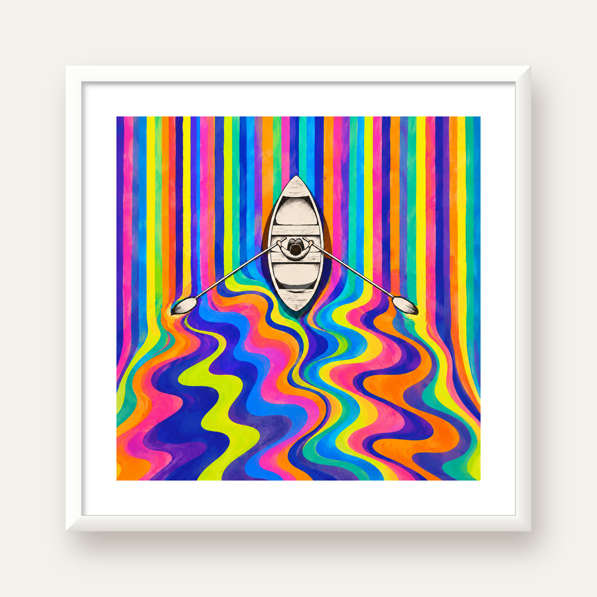 Renkli Soyut Kayık ve Dalgalar Modern Poster — beyaz çerçeveli kare poster
