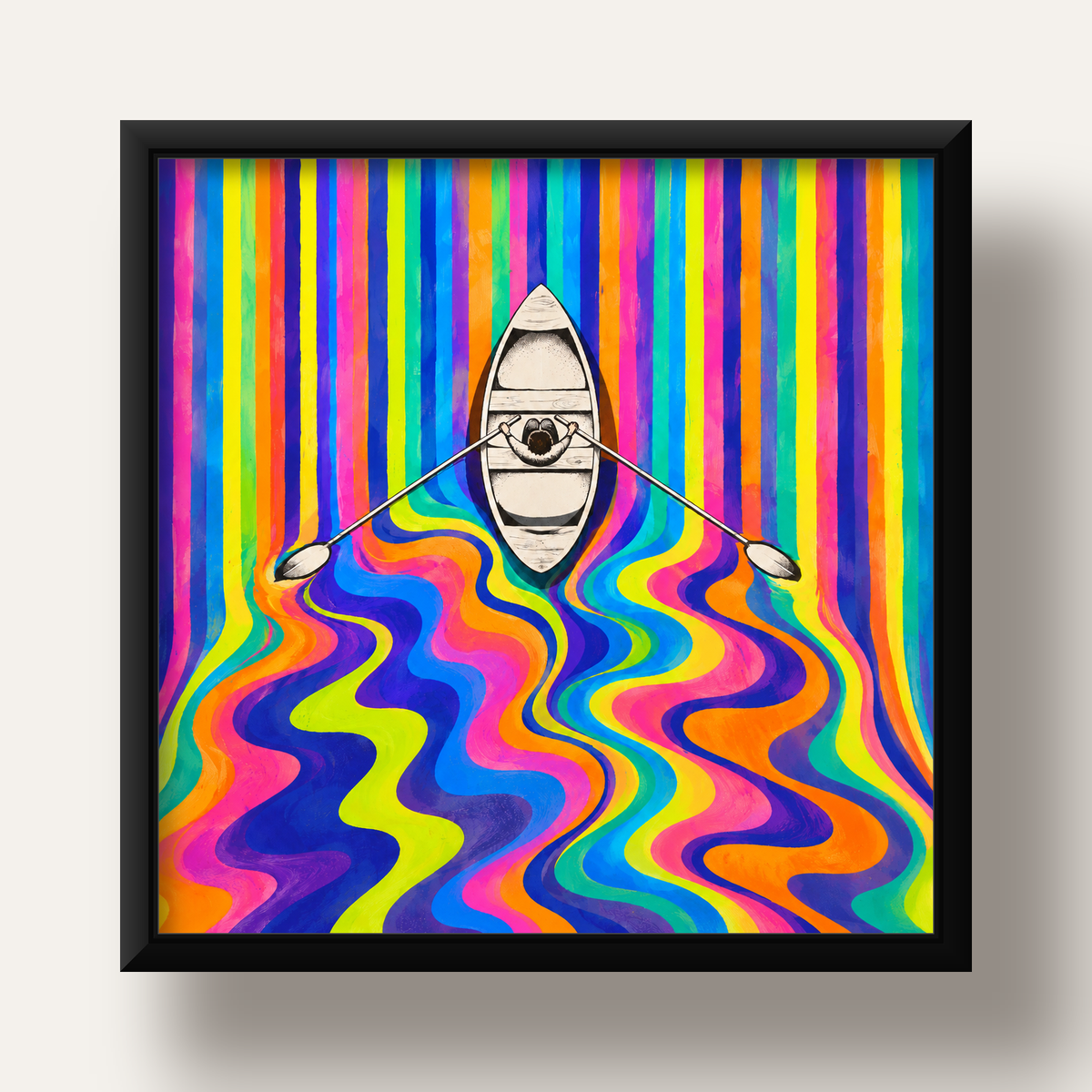 Renkli Soyut Kayık ve Dalgalar Modern Poster — siyah derin çerçeveli