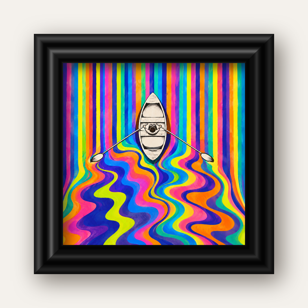 Renkli Soyut Kayık ve Dalgalar Modern Poster — siyah galeri çerçeveli