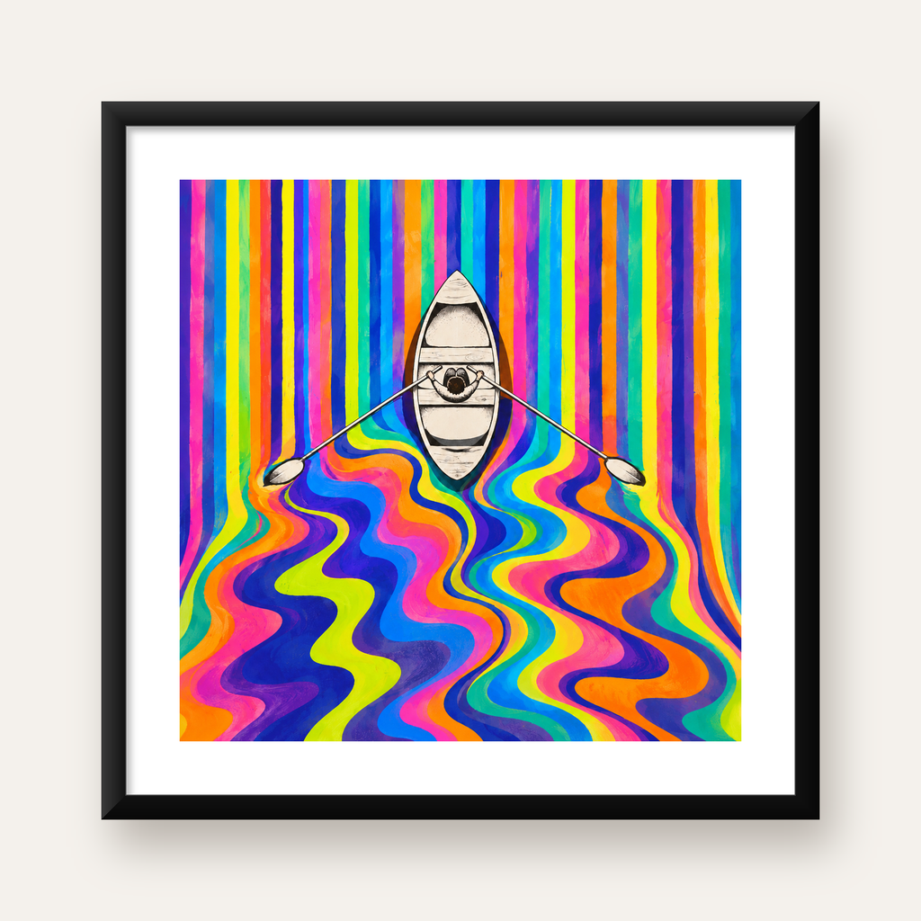 Renkli Soyut Kayık ve Dalgalar Modern Poster — Kare baskı, beyaz paspartulu